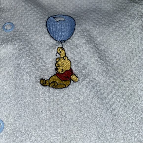 Vintage White With Blue Trim Winnie The Pooh Footed Sleeper One Piece Sz 0-3m - Picture 2 of 7